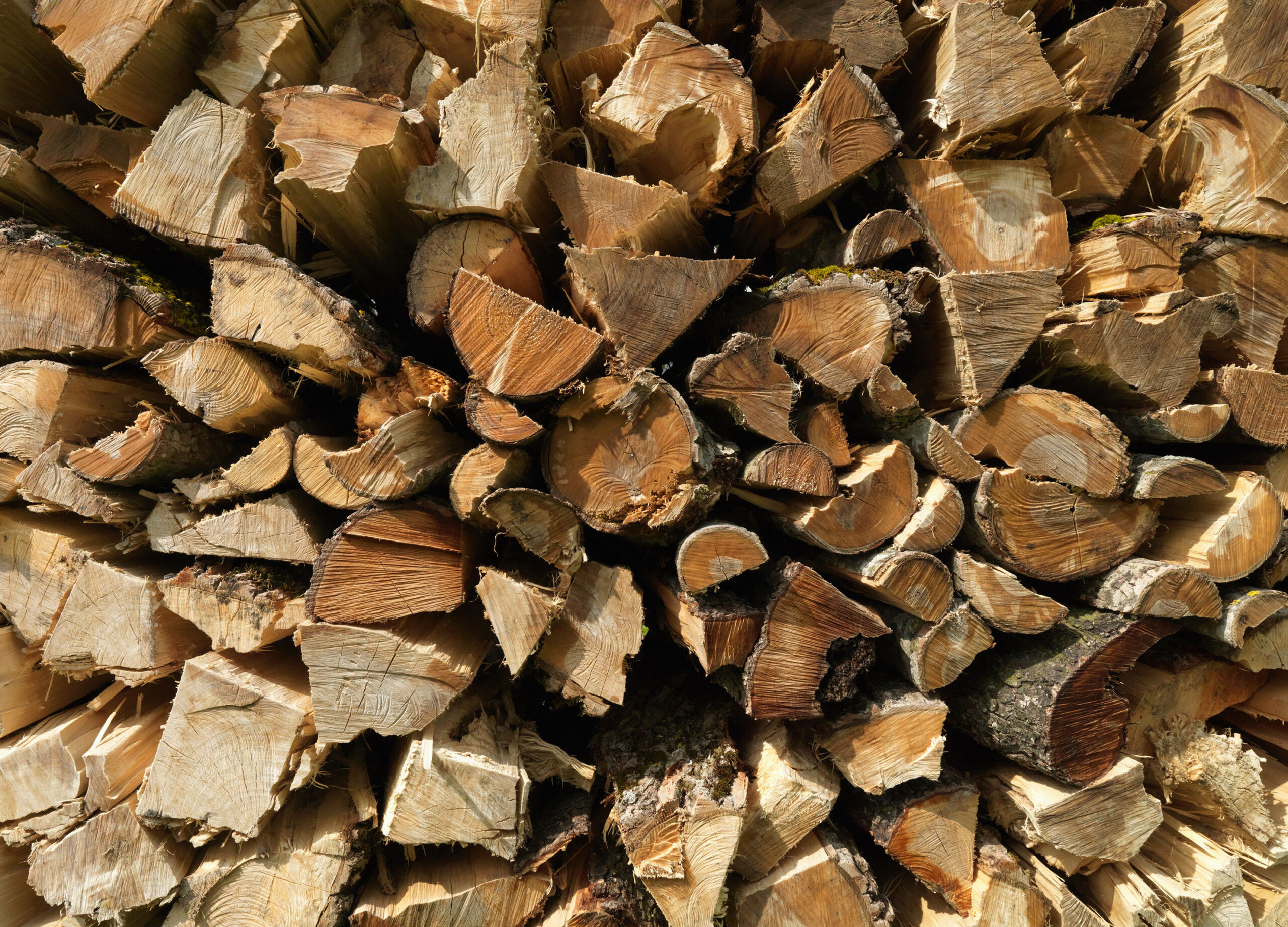 Holzscheite als Brennstoff und Energieträger einer Biomasseheizung